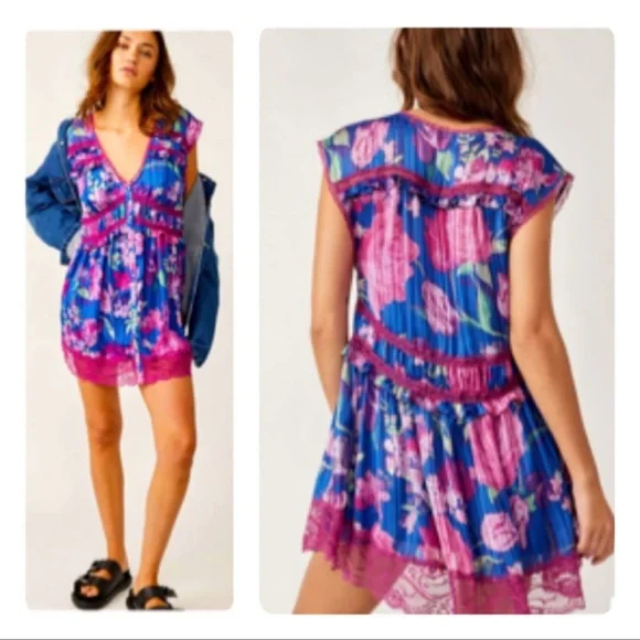 Free People SPRING FLING MINI DRESS SIZE LARGE - Picture 1 of 16